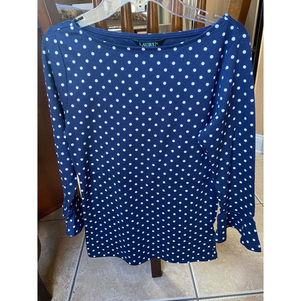 Lauren by Ralph Lauren 3/4 Bell Sleeve Polka Dot Top